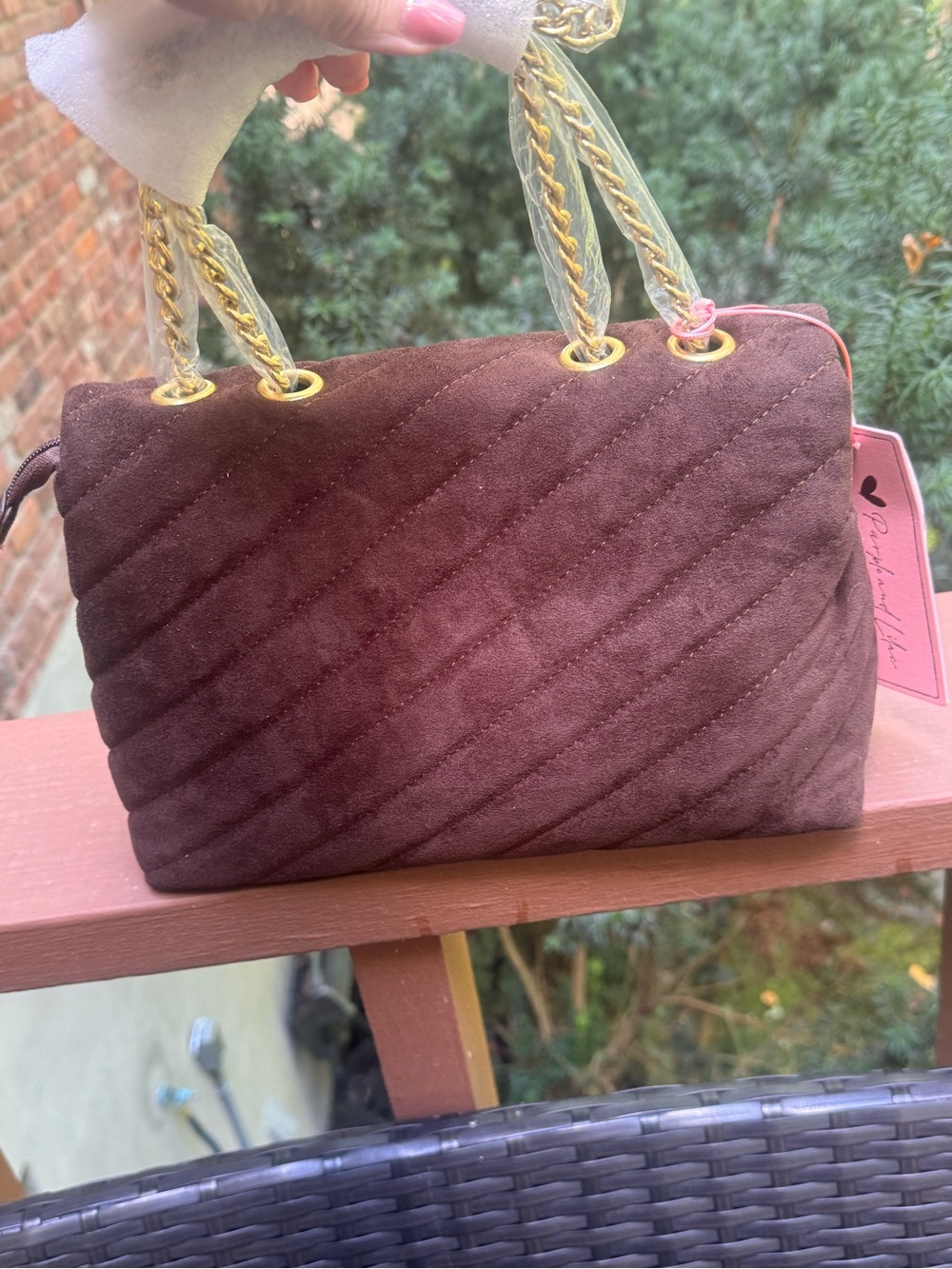 Beautiful Quilted Suede shoulder/crossbody Bag in chocolate Brown/NWT